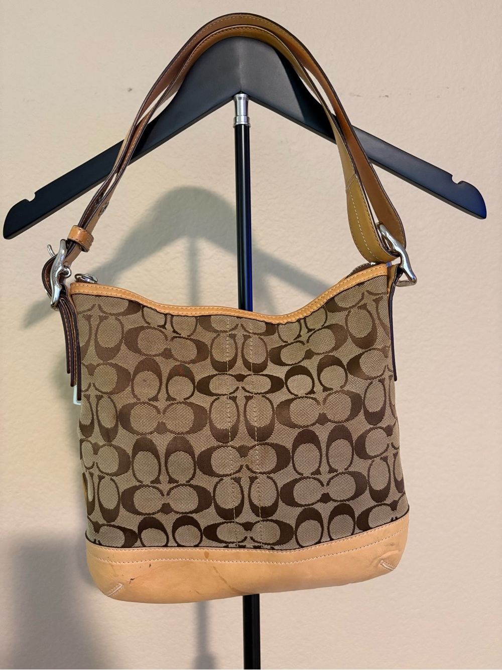 Coach Signature Canvas Shoulder Bag in Brown and Tan with matching wallet